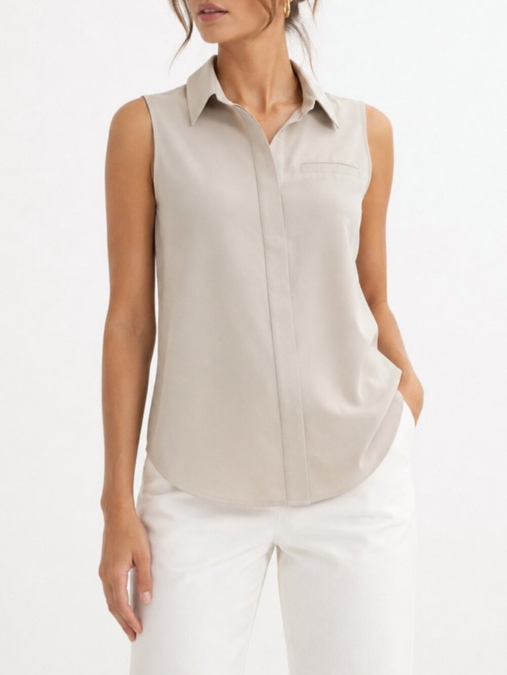 ATHLETA Urbanite Sleeveless Button Up Assym Collar Shirt Women's Size Small - Picture 1 of 9